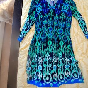 Bright Green and navy v neck dress